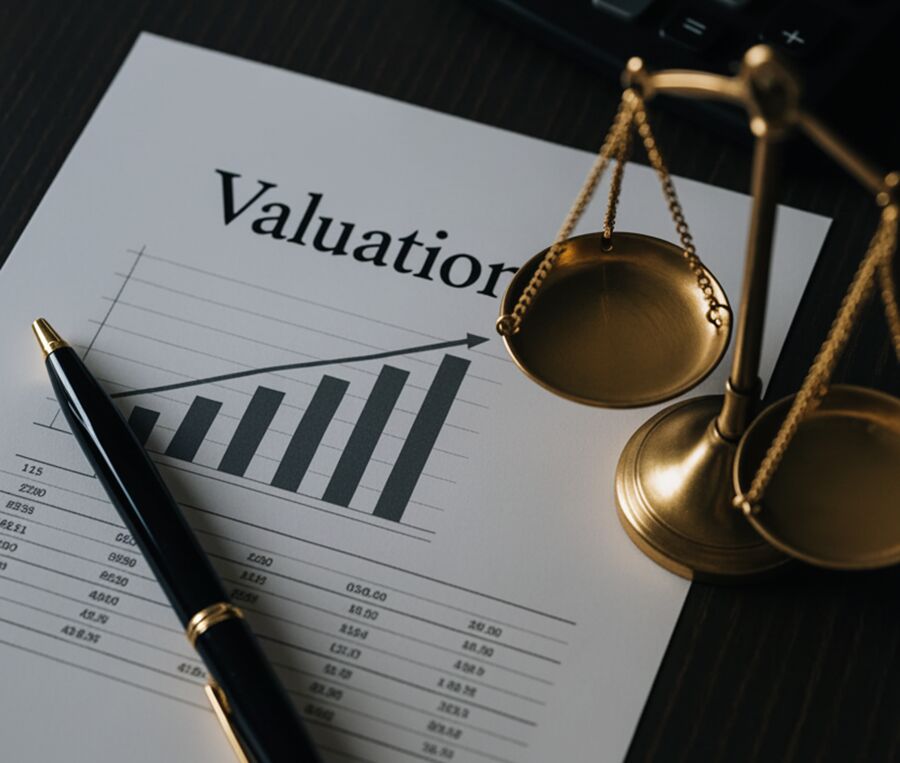 Final account valuation paperwork and financial charts