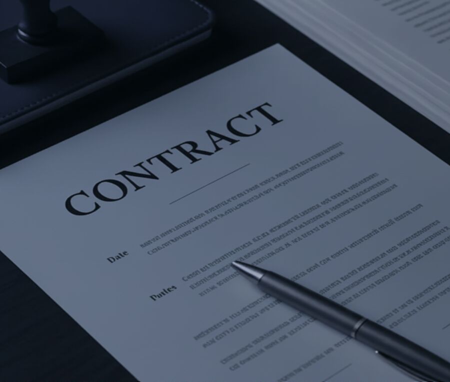 Construction contract being reviewed and signed