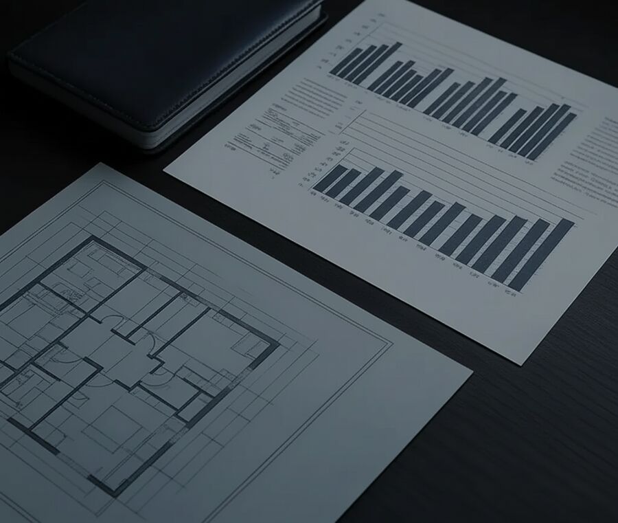 Cost planning documents and calculator on a desk