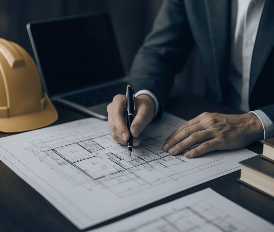 Project manager reviewing plans on a construction site